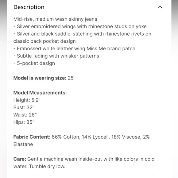 Miss Me Women's Blue Jeans ANGEL MONET SKINY JEANS NEW - washed but never worn - Picture 10 of 11